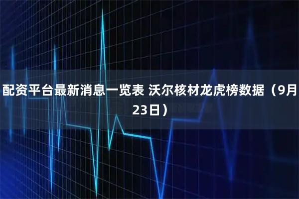 配资平台最新消息一览表 沃尔核材龙虎榜数据（9月23日）